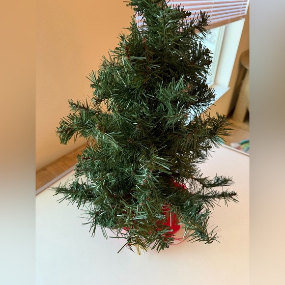 Festive Green Mini Christmas Tree with Red Base - Picture 3 of 3
